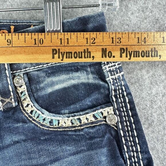 Rock Revival Meri Crop Jeans Womens 22 Dark Wash Faux Flap Embroidered Western - Picture 13 of 16